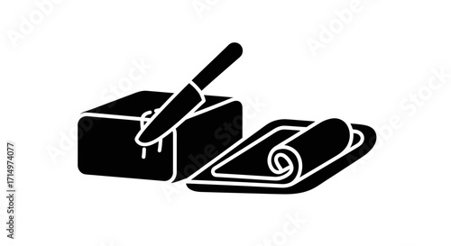 Butter Cutting and Spreading Icon Set.