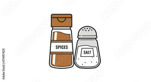 Illustrated Salt and Spices Shakers for Culinary Use.