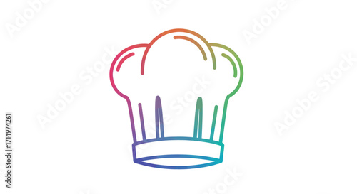 Colorful Outline Chef Hat Icon - Gradient Line Art Toque Symbol.
