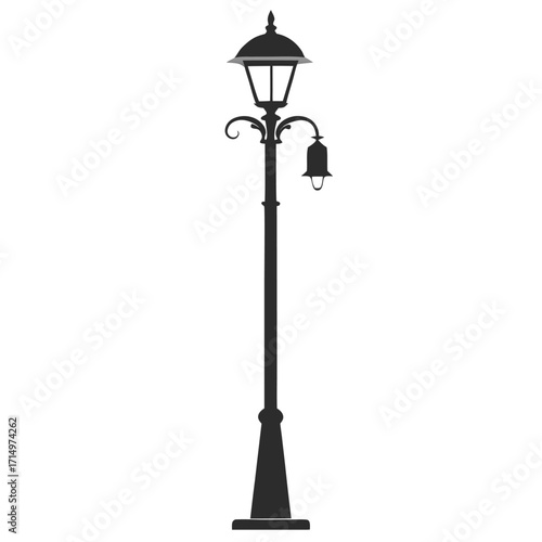 Silhouette of a vintage street lamp with a bell on white background lamp post antique