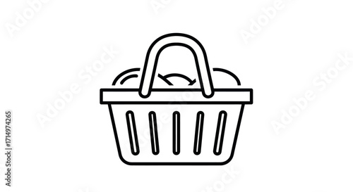 Simple Line Art Icon of a Shopping Basket Filled with Groceries.