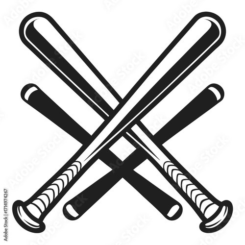 Two Crossed Baseball Bats with Stylized Handles and Grips sport equipment