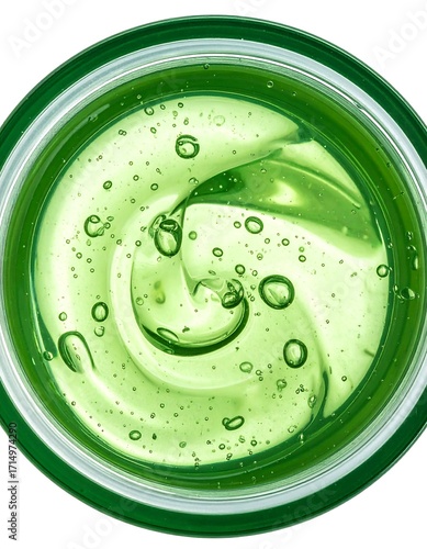 Green gel texture swirls in a jar
