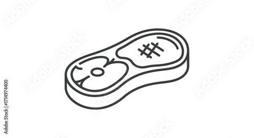 Simple Black and White Illustration of a Steak Cut.