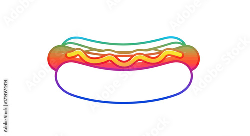Colorful Rainbow-Gradient Hot Dog with Mustard Illustration.