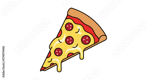 Cartoon Pepperoni Pizza Slice with Melted Cheese Dripping.