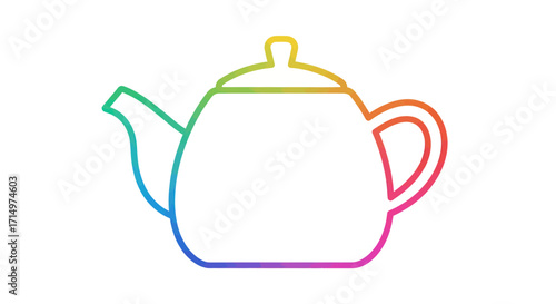 Simple rainbow gradient line art icon of a classic teapot with a lid.