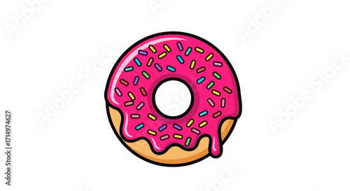 Delicious Pink Frosted Donut with Colorful Sprinkles.
