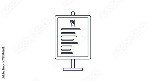 Simple Line Art Icon of a Restaurant Menu Board.