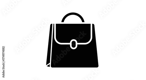 Black Briefcase Icon with Top Handle and Front Clasp.
