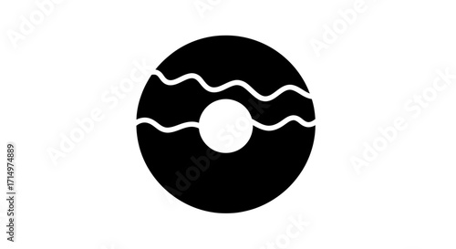Simple Black and White Cartoon Donut Illustration.