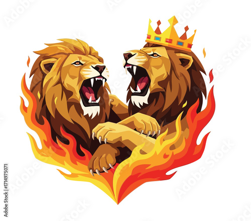 vector illustration of two lions fiery fighting