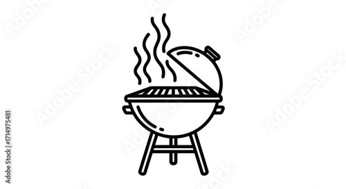 Smoking Barbecue Grill Line Art Icon for Outdoor Cooking.
