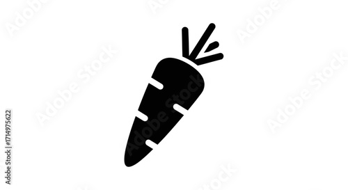 Simple Black Carrot Icon Silhouette with Leafy Top.