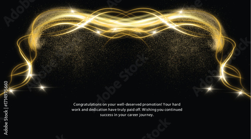 Abstract Golden Glitter Wave on Black Background