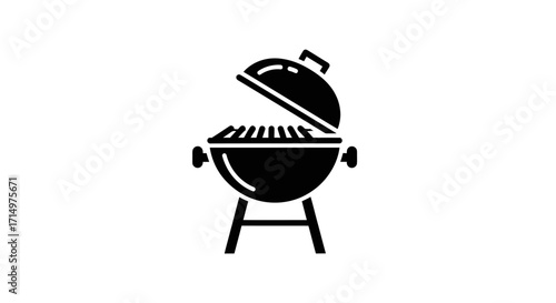 Solid black icon of a classic kettle-style barbecue grill with an open lid.