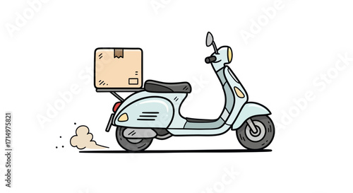 Delivery Scooter with Cardboard Box Fast Transportation.