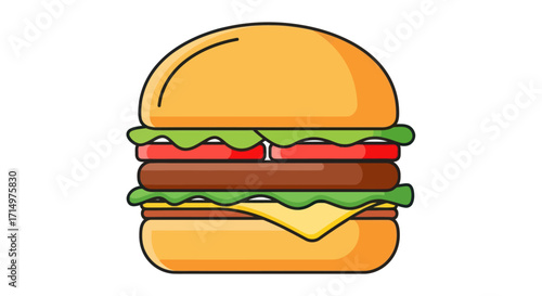 Delicious Cartoon Hamburger with Lettuce Tomato and Cheese.