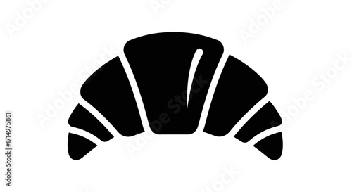 Black Silhouette of a Classic Crescent Croissant Pastry.