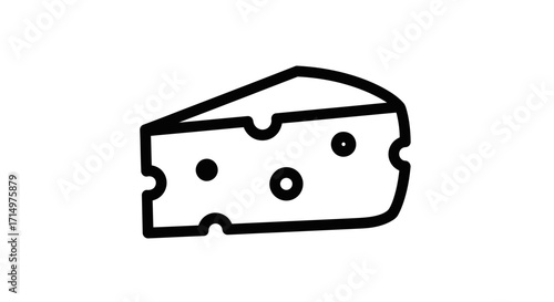 Simple Black and White Cheese Wedge Icon with Holes.