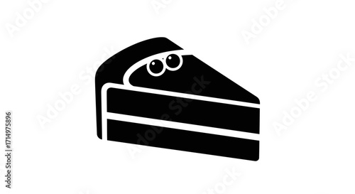 Simple Black and White Slice of Cake Icon.