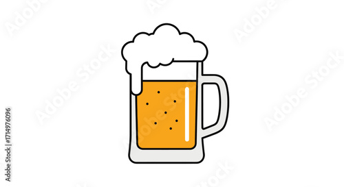 Cartoon Illustration of a Full Beer Mug with Frothy Head.