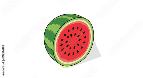 Cartoon Watermelon Slice with Green Stripes and Red Interior.