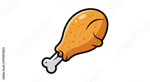 Cartoon Fried Chicken Leg with Crispy Coating and Bone.