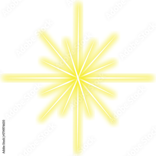 cotton swabs on white background, Glowing Starburst in Yellow.