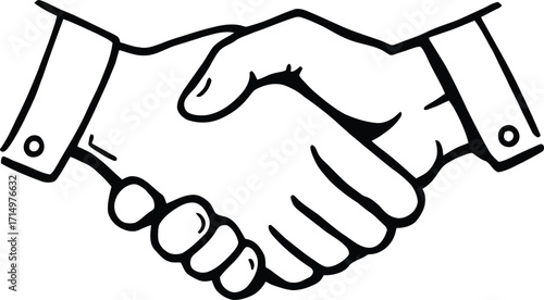 Professional Handshake Vector – Black & White Illustration of Formal Agreement for Business or Partnership Themes