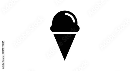 Simple black silhouette icon of a single scoop ice cream cone with a highlight.