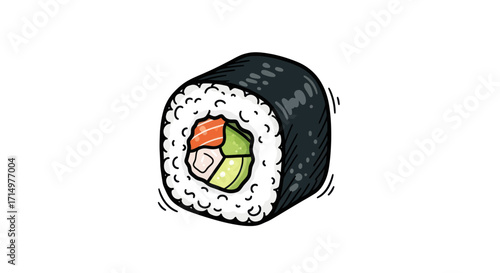 Hand-drawn illustration of a maki sushi roll.
