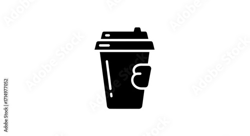 Disposable takeaway coffee cup icon with lid and sleeve.