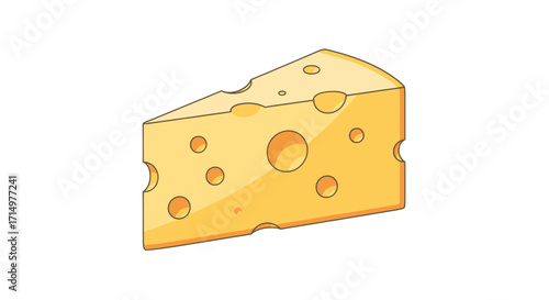 Cartoon Yellow Swiss Cheese Wedge with Distinctive Holes.