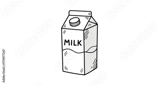 Hand-drawn milk carton illustration with MILK text and screw cap.