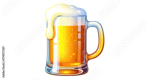 Illustrated glass mug of golden lager beer with an overflowing white foam head.