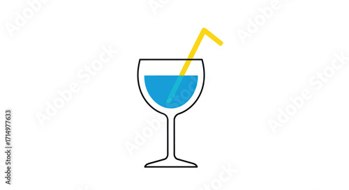 Simple Illustration of a Cocktail Glass with Blue Liquid and Straw.