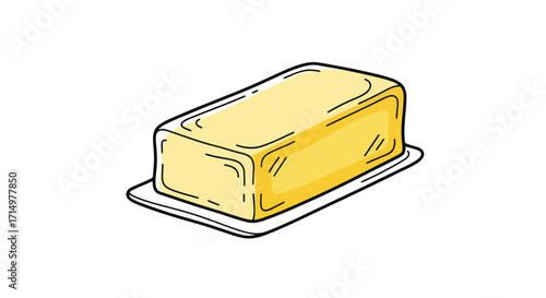Cartoon Illustration of a Block of Butter on a Dish.