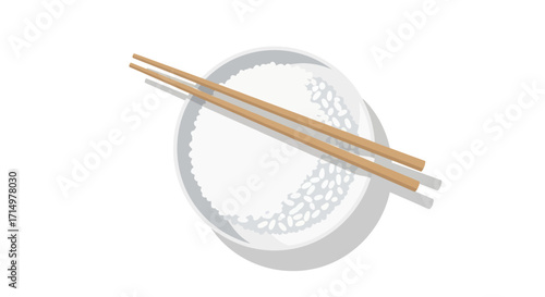 Bowl of White Rice with Wooden Chopsticks Asian Cuisine.