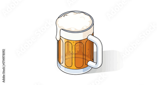 Isometric Illustration of a Full Beer Mug with Frothy Head.