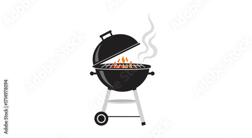 Black Kettle Grill with Open Lid and Smoke.