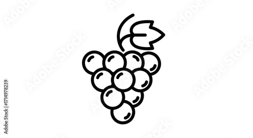 Stylized Line Art Icon of a Bunch of Grapes with Leaf.