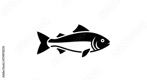 Black and White Fish Illustration with Distinctive Fins and Scales.