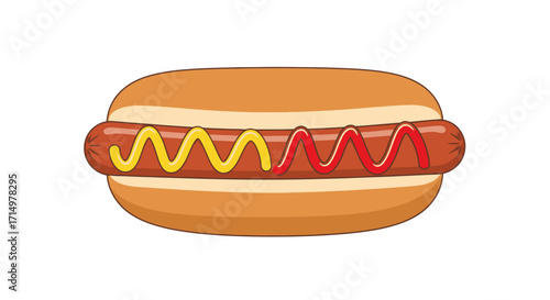Delicious Cartoon Hot Dog with Mustard and Ketchup.