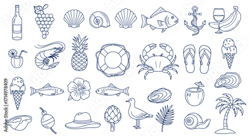 Summer Icons A Collection of Beach, Sea, and Vacation Themed Illustrations and Graphics