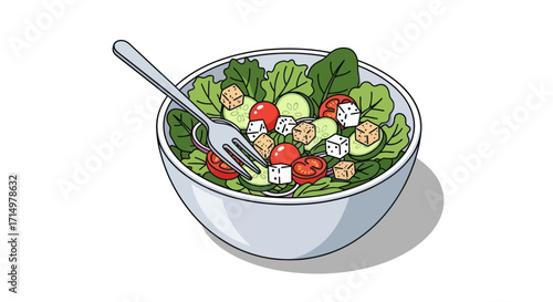 Fresh Colorful Healthy Salad Bowl with Fork Illustration.