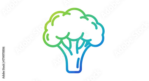 Colorful Outline Illustration of a Broccoli Head.