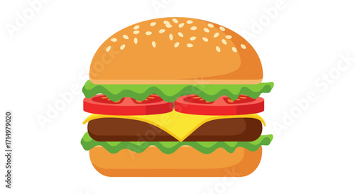 Deliciously Stacked Cheeseburger with Sesame Seed Bun.