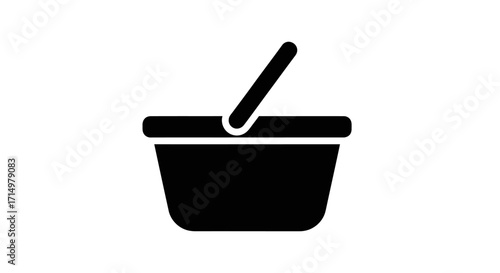 Simple Black Shopping Basket Icon with Handle.