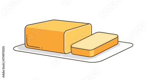 Stick of Butter with a Slice on a Dish.